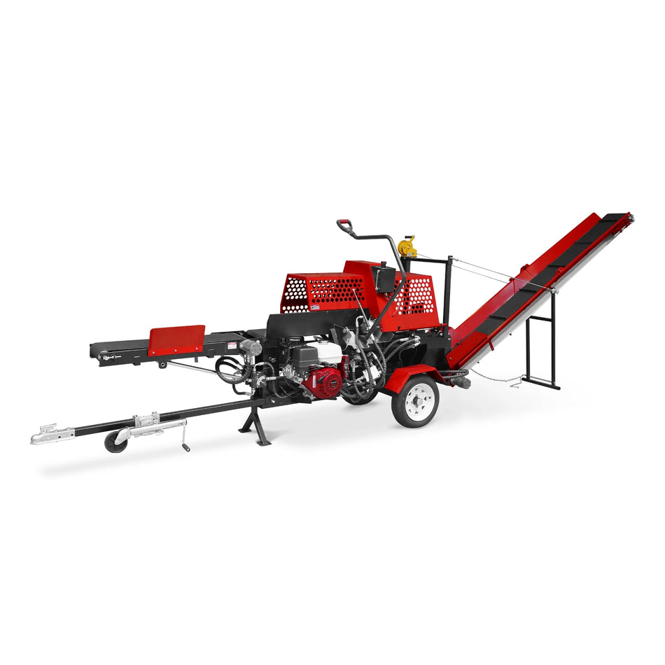 Honda GX390 Engine Firewood Log Splitter Processor with Conveyor,  20ton Splitting Force 24" x 15" Log Capacity,  18" Chainsaw,  HLS20